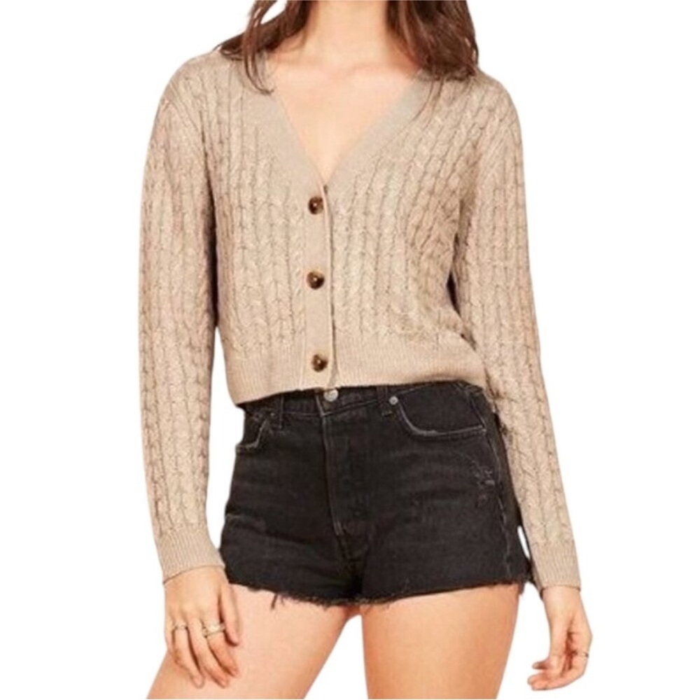 Reformation Cardigan Sweater Womens butter Yellow Annabell Cropped Knit Linen XS